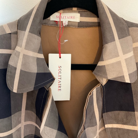Solitaire | Belted Plaid Jacket | Brown | Faux Suede | Trench | NWT | Large - Picture 7 of 16